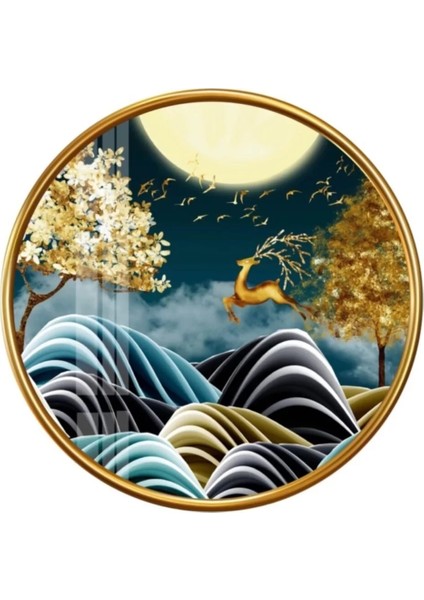 Gold Geyik Yuvarlak Cam Tablo fiyatları