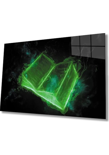 Marsilyan- Siyah Neon Yeşil Kitap Cam Tablo