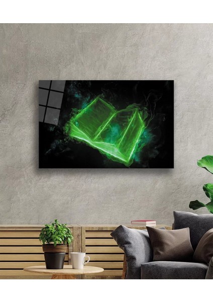 Marsilyan- Siyah Neon Yeşil Kitap Cam Tablo