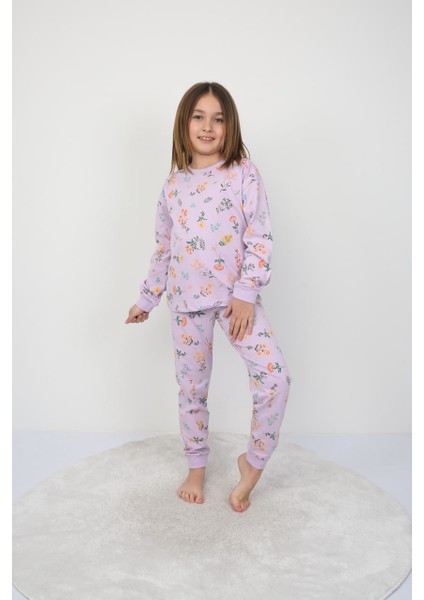 %100 pamuk sağlığa duyarlı kız çocuk uzun kollu çiçek desenli pijama takımı (3,4,5,6,7,8,9,10,11,12 yaş)