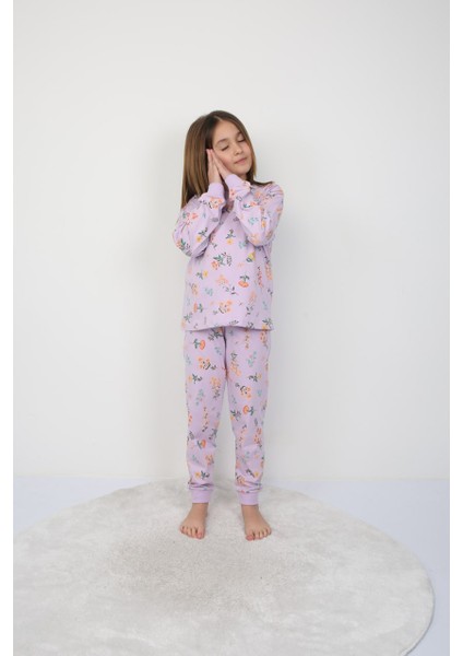 %100 pamuk sağlığa duyarlı kız çocuk uzun kollu çiçek desenli pijama takımı (3,4,5,6,7,8,9,10,11,12 yaş)