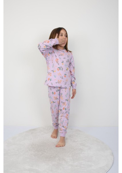 %100 pamuk sağlığa duyarlı kız çocuk uzun kollu çiçek desenli pijama takımı (3,4,5,6,7,8,9,10,11,12 yaş)