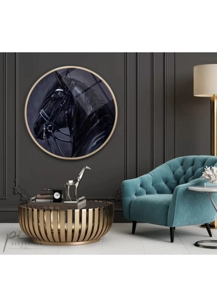 Siyah At Yuvarlak Cam Tablo