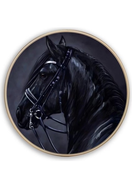 Siyah At Yuvarlak Cam Tablo modelleri