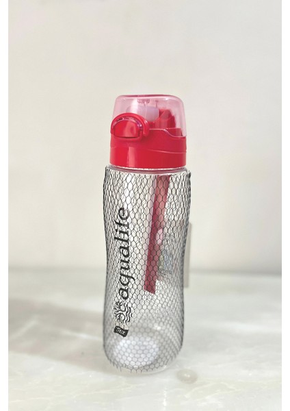 Su Matarası Şeffaf Pipetli Matara 750 ml -Kırmızı