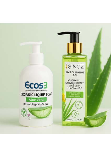 Ecos Aloe Vera Sıvı Sabun + Sinoz Aleo Vera Yüz Yıkama Jeli