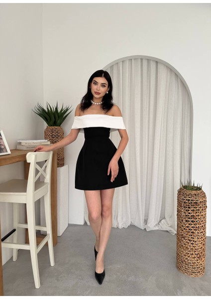 Straplez A Kesim Siyah Beyaz Mini Elbise modelleri