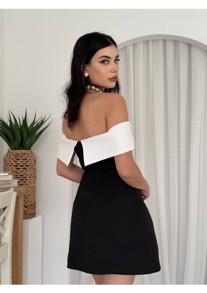 Straplez A Kesim Siyah Beyaz Mini Elbise fırsatları