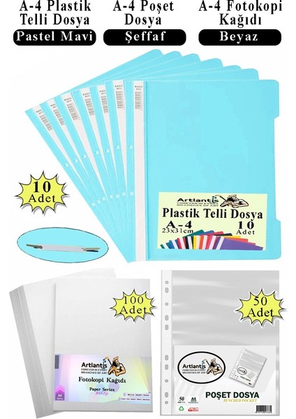 Telli Dosya Plastik A4 10 Lu Poşet Dosya 50 Li A4 Fotokopi Kağıdı 100 Adet 1 Paket Ekonomik Şeffaf Kapak Dosya