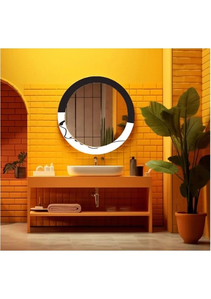 Dekorarif Desenli Yuvarlak Banyo-Salon Duvar Aynası 100