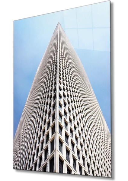 Marsilyan- Bina Geometrik Mavi Beyaz Cam Tablo