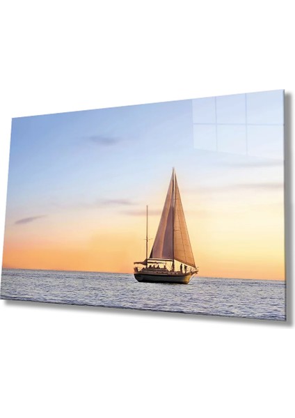Marsilyan- Gün Batımı Deniz Yelken Cam Tablo Sunset Sea Sail