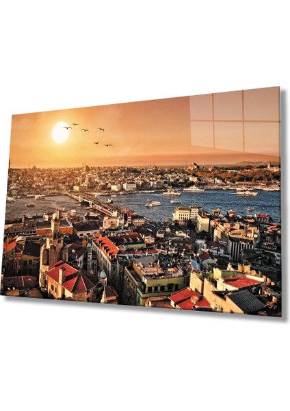Marsilyan- Gün Batımında Kuş Bakışı Istanbul Manzarası Cam Tablo