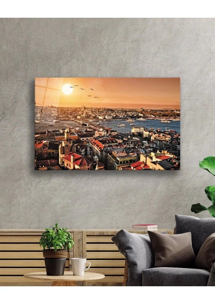 Marsilyan- Gün Batımında Kuş Bakışı Istanbul Manzarası Cam Tablo fiyatları