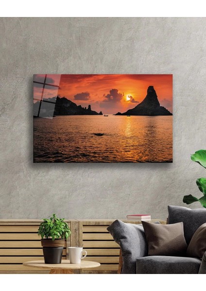 Marsilyan- Gün Batımı Deniz Kayıklar Cam Tablo fiyatları