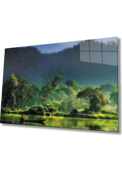 Marsilyan- Göl Orman Manzara Yeşil Cam Tablo