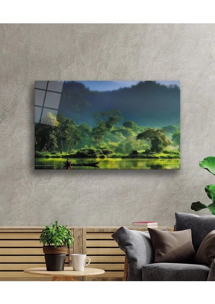 Marsilyan- Göl Orman Manzara Yeşil Cam Tablo fiyatları