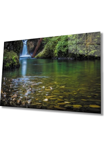 Marsilyan- Orman Irmak Taş Manzara Yeşil Cam Tablo