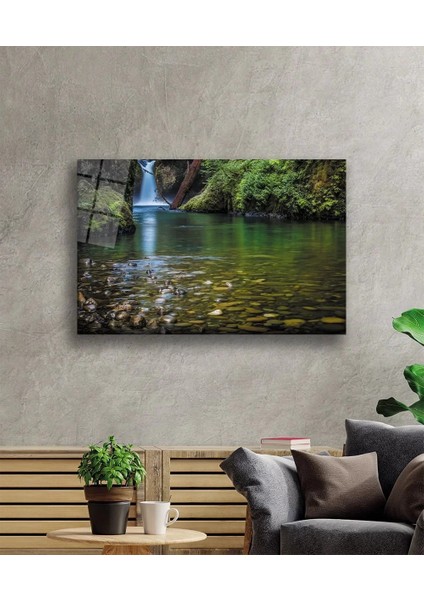 Marsilyan- Orman Irmak Taş Manzara Yeşil Cam Tablo fiyatları