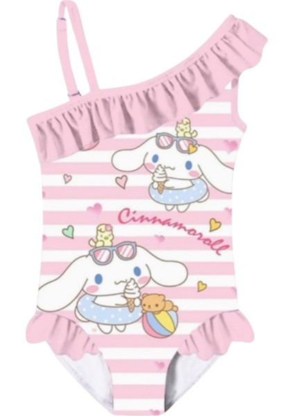 My Melody Cinnamoroll Pembe Beyaz Çizgili Fırfırlı Mayo