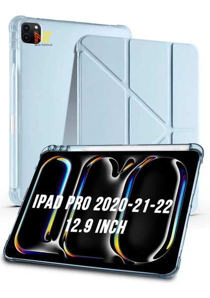 Apple iPad Pro 2020/21/22 12.9 Inch Uyumlu Tri Folding Kalem Bölmeli Uyku Modlu Akıllı Kılıf