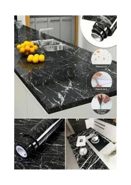 Siyah Mermer Desenli Yapışkanlı Tezgah Folyosu (3 Mt.x 60 Cm) fiyatları