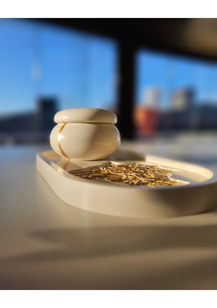 Tealight Mumluk & Tepsi Seti | Özel Tasarım | Kabartmalı Desen | 3 Parça | Gold Boyama