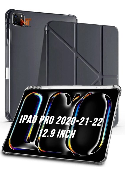 Apple iPad Pro 2020/21/22 12.9 Inch Uyumlu Tri Folding Kalem Bölmeli Uyku Modlu Akıllı Kılıf