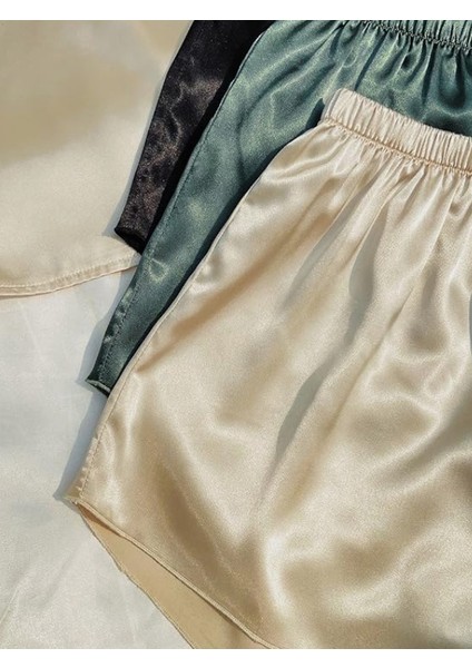 Gorglıtter Kadın 6 Parçalı Gecelik Saten Pijama Takımları Askılı Üst ve Şort Pj Takımları