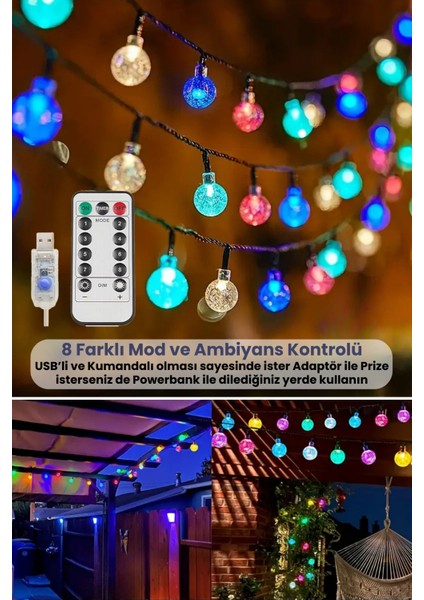 50 Ledli Usbli Kumandalı 8 Modlu Kristal Toplu Işık Parti Süsleme Organizasyon RGB Çok Renkli Işık fırsatları