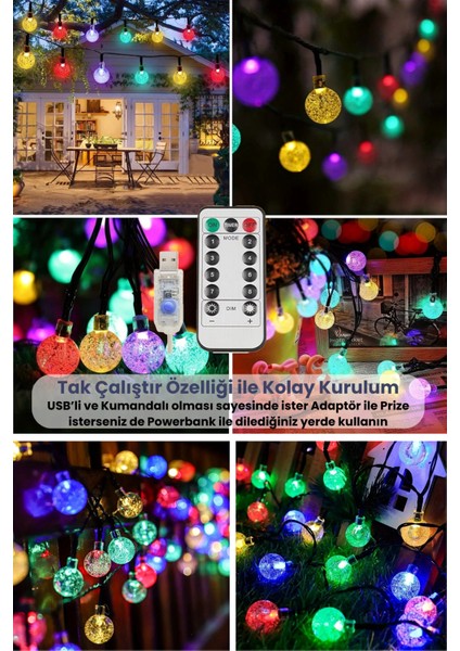 50 Ledli Usbli Kumandalı 8 Modlu Kristal Toplu Işık Parti Süsleme Organizasyon RGB Çok Renkli Işık indirimleri