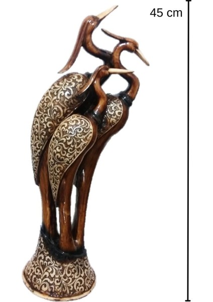 Balıkçıl Kuşu Ailesi Tek Parça Dekoratif Büyük Boy Biblo 45 cm modelleri