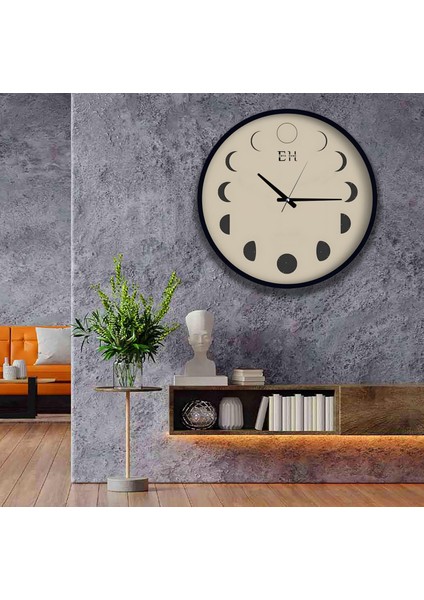 Ay Evreleri 40 cm El Yapımı Ahşap Duvar Saati