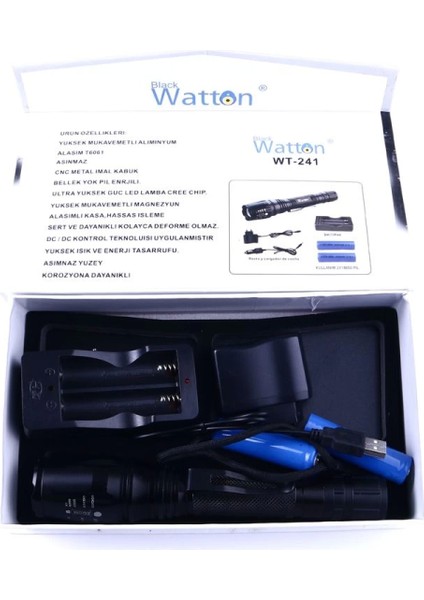 Profesyonel Tx6 Şarjlı Zoomlu El Feneri Watton WT-241