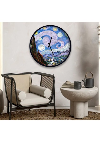 Van Gogh 40 cm The Starry Night Ahşap Duvar Saati