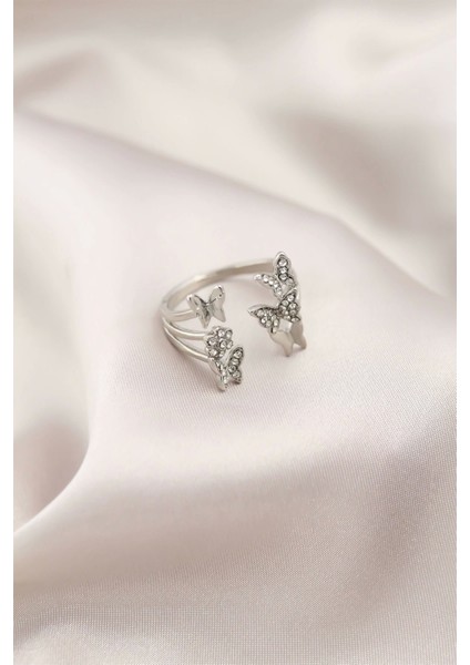Gümüş Renk Metal Kelebek Model Kadın Yüzük - TJ-BYK2190