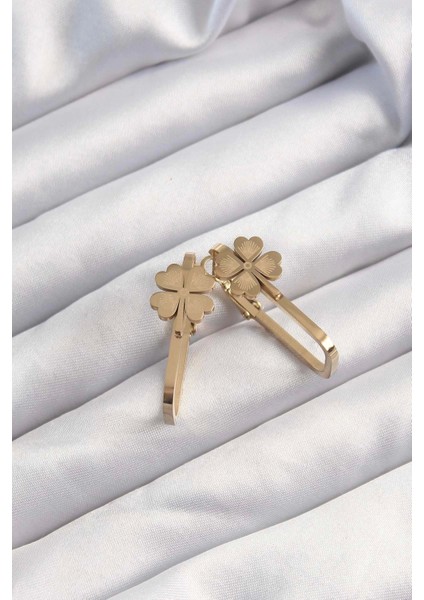 316L Çelik Altın Renk Geometrik Yonca Model Küpe - TJ-BKP9495
