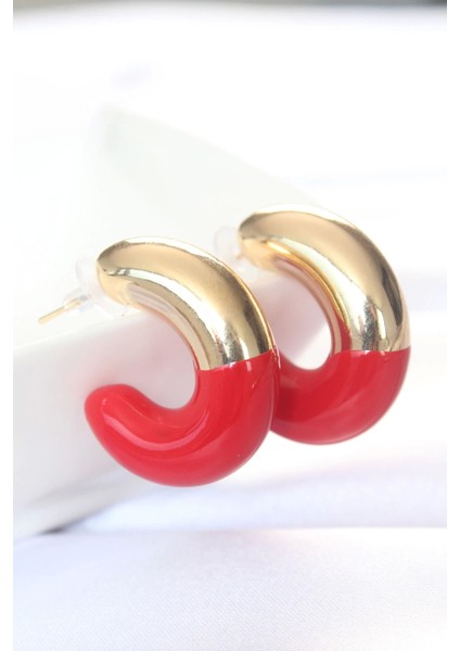 Ccb Kırmızı Gold Çift Renk Küpe - TJ-BKP8869