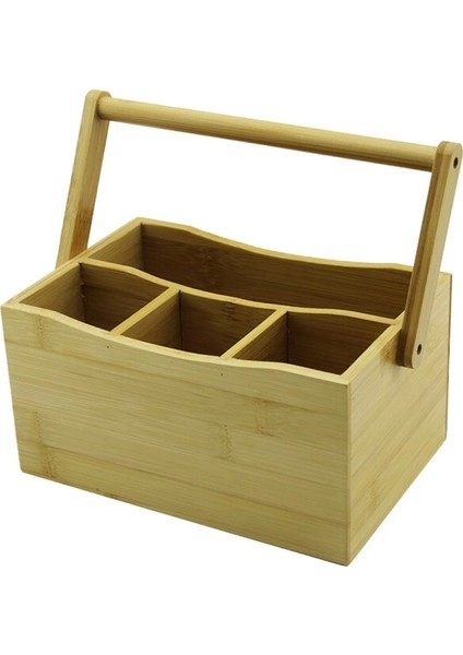 Taşıma Kulplu - 3+1 Bölmeli Tezgah Üstü Bambu - Ahşap Kaşıklık (4887)