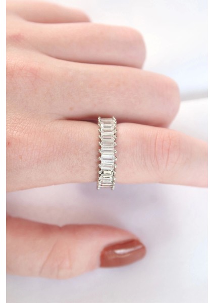 Sıralı Baget Taşlı Silver Renk Ayarlanabilir Yüzük - TJ-BYK3110 fiyatları