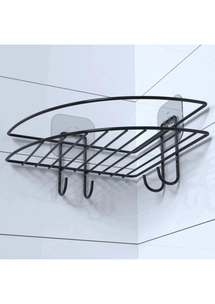 Yapışkanlı Banyo Köşeliği Kancalı Köşe Rafı Duş Şampuanlık Duvar Düzenleyici Organizer Raf