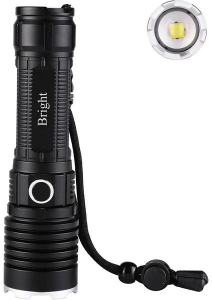 GHT-5761 XP90 LED 3 Mod Zoomlu Yağmur Suyu Geçirmez Şarjlı El Feneri