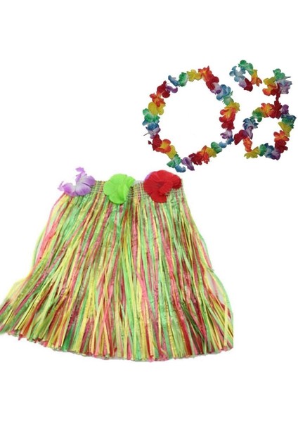 Luau Aloha Hawaii Kolye Etek Taç ve Bileklik Seti (4887)