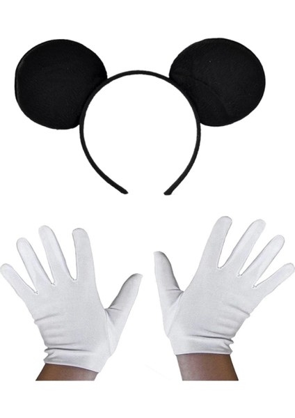 Siyah Mickey Mouse Tacı ve Beyaz Eldiven Seti (4887)