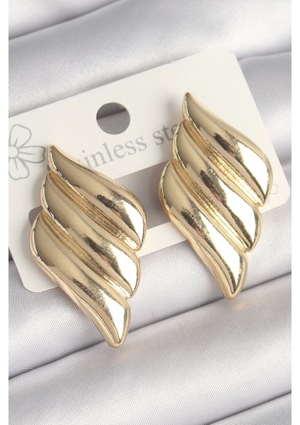 Pirinç Gold Renk 3 Sıralı Dalgalı Model Kadın Küpe - TJ-BKP10250