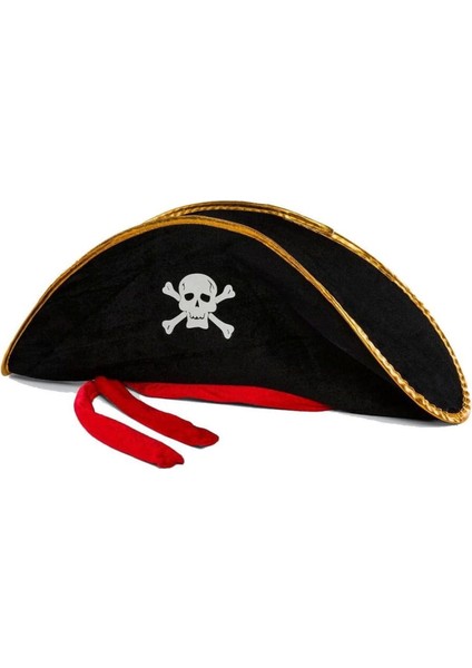 Yetişkin Boy Kadife Jack Sparrow Denizci Korsan Şapkası 50 x 20 cm