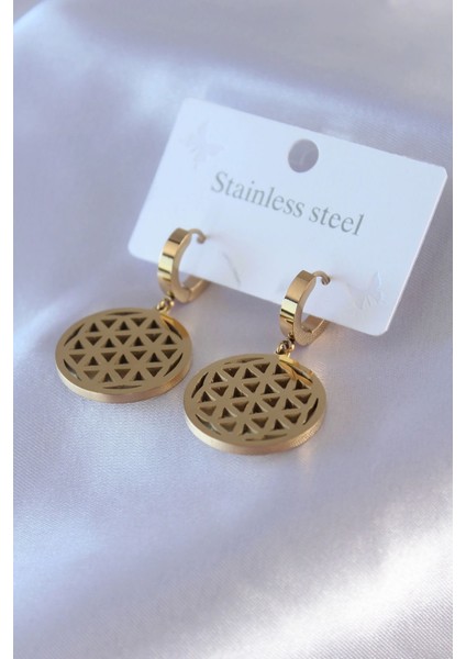 316L Çelik Gold Renk Lotus Model Kadın Küpe - TJ-BKP7680