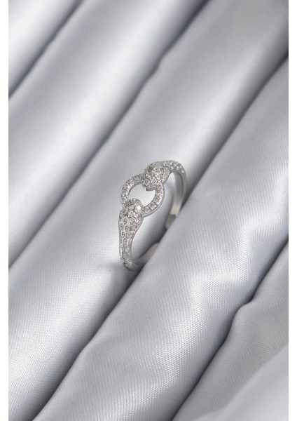 Pirinç Gümüş Renk Zirkon Taşlı Yılan Model Kadın Yüzük - TJ-BYK2922