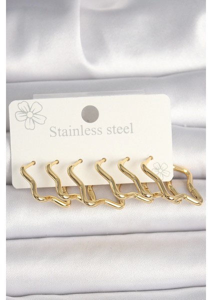 316L Çelik Gold Renk Yıldız Model Kadın Küpe Seti - TJ-BKP10352