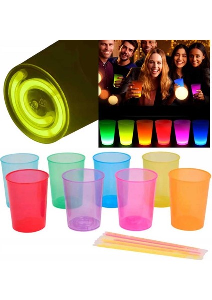 Karanlıkta Yanan Gece Işığı Mega Glow Bardaklar 8 Adet 8.5 x 10.5 cm